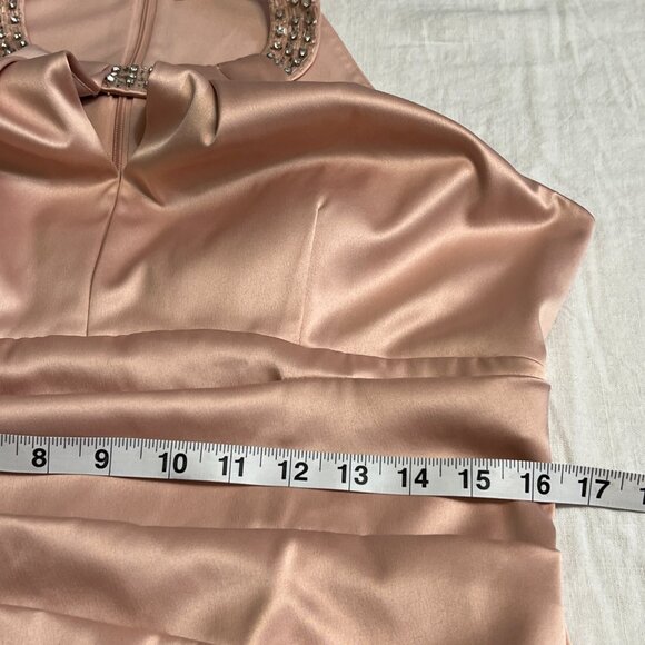 Eliza J Pink Satin Cocktail Dress 12 Embellished Neck Ruched Halter Party Formal - Picture 8 of 11
